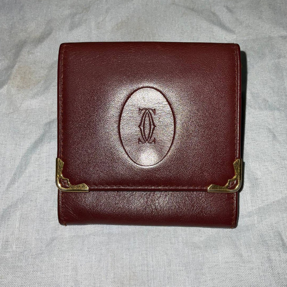 Cartier Burgundy Wine Leather Logo-embossed Coin Purse Mini Wallet - Picture 12 of 13